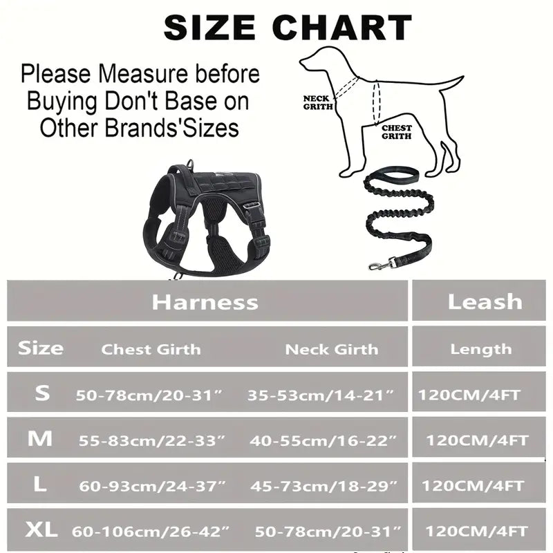 Tactical Dog Harness with Leash – Adjustable, Comfortable and Durable | Sizes S to XL