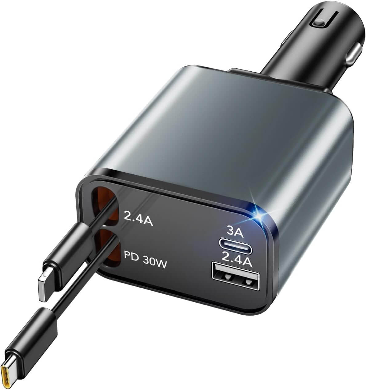 100W Бързо Зарядно за Автомобил с Прибиращи се Кабели, LED Дисплей, Подарък, - JAFRA