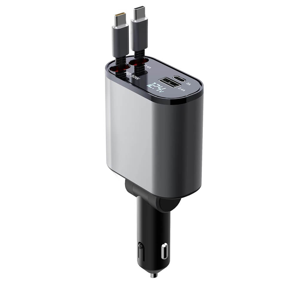 100W Бързо Зарядно за Автомобил с Прибиращи се Кабели, LED Дисплей, Подарък, - JAFRA