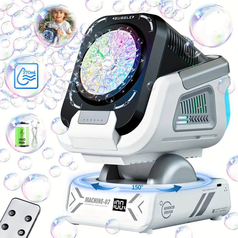 Автоматична машина за балони с батерия и LED светлини, въртене на 150° и RGB ефекти