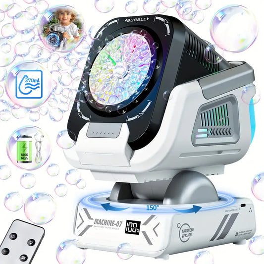 Автоматична машина за балони с батерия и LED светлини, въртене на 150° и RGB ефекти