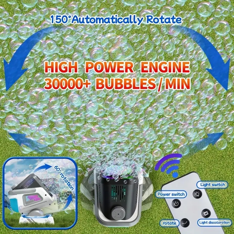 Автоматична машина за балони с батерия и LED светлини, въртене на 150° и RGB ефекти