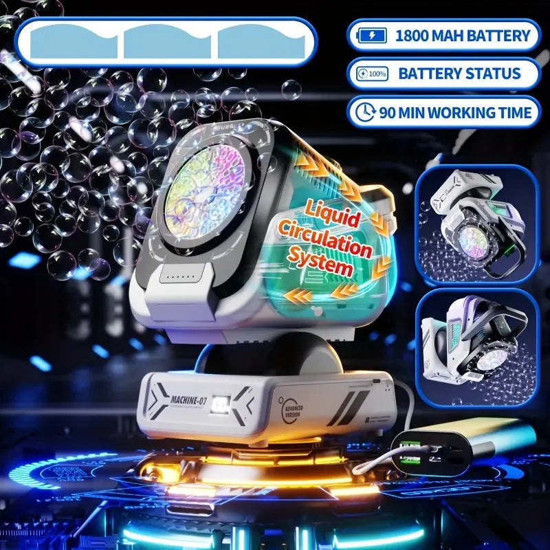 Автоматична машина за балони с батерия и LED светлини, въртене на 150° и RGB ефекти