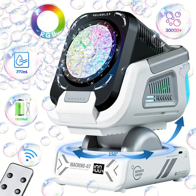 Автоматична машина за балони с батерия и LED светлини, въртене на 150° и RGB ефекти