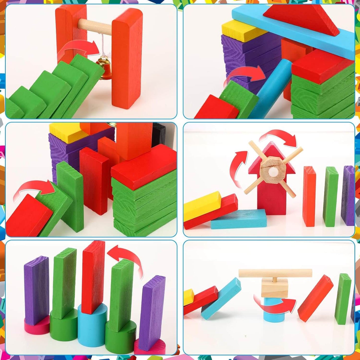 Дървено Домино, 360 части, 34 Механизма, Шаблон за Редене, Книжка с Инструкции, Чанта Подарък Спинер