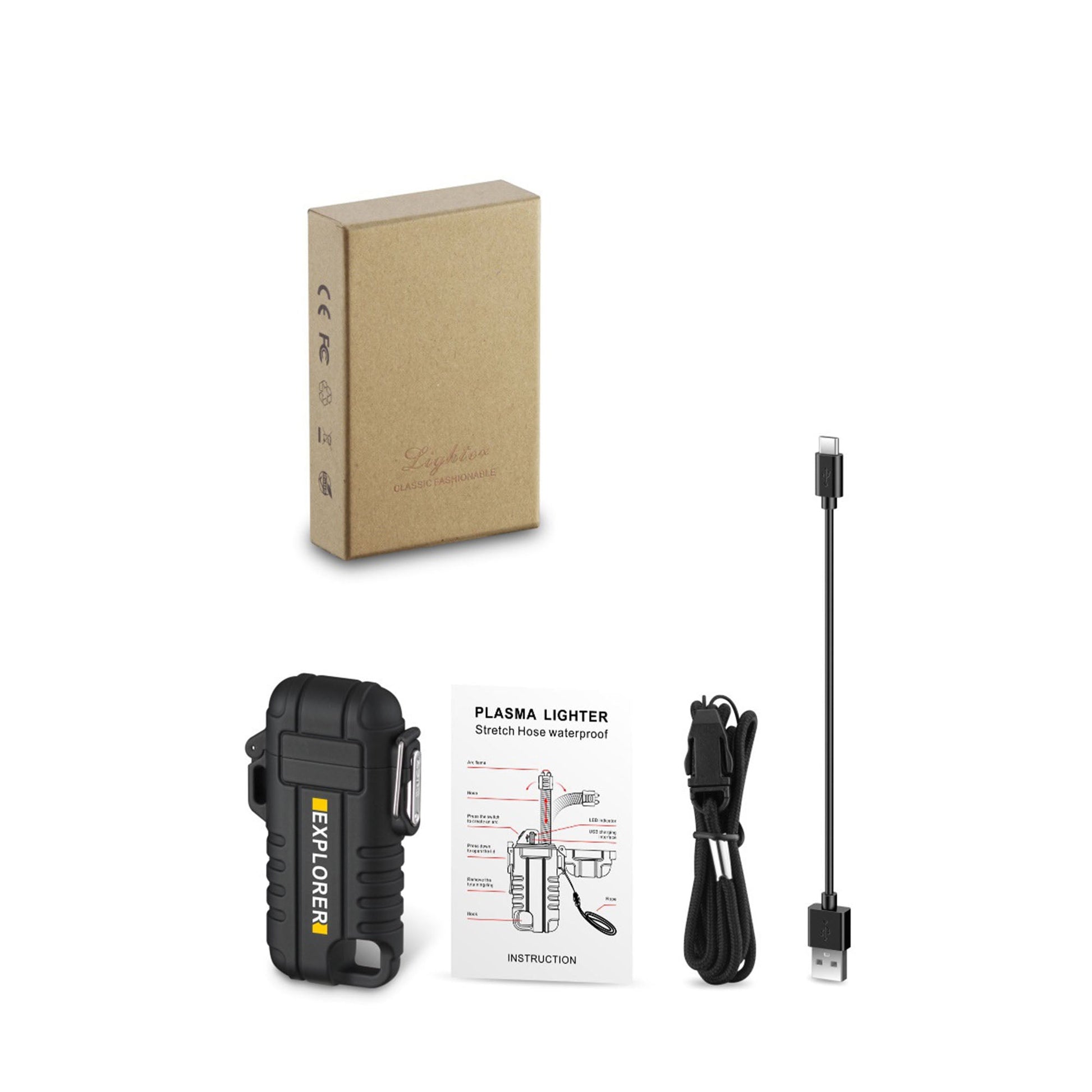 Електрическа, плазмена запалка EXPLORER с карабинер – USB зареждане, индикатор за батерията, гъвкаво рамо, ветроустойчива, водоустойчива - JAFRA