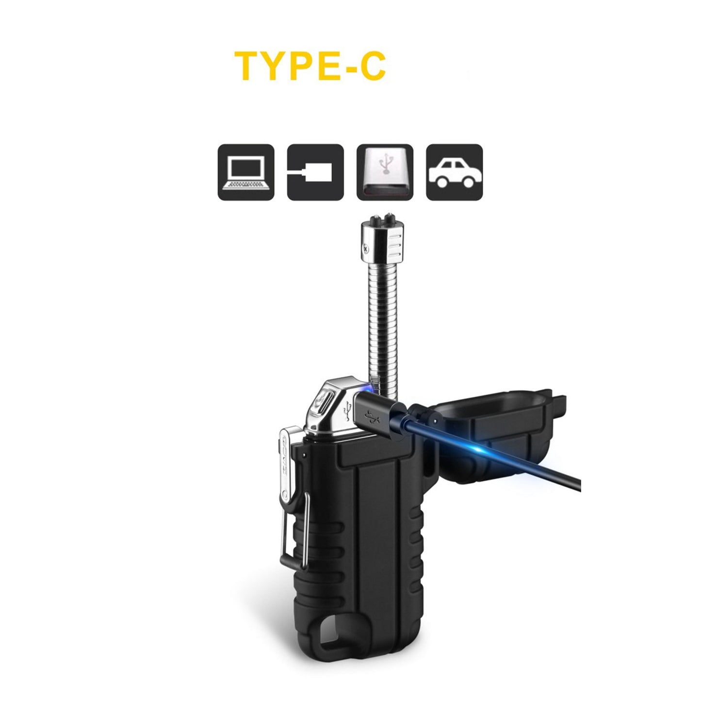 Електрическа, плазмена запалка EXPLORER с карабинер – USB зареждане, индикатор за батерията, гъвкаво рамо, ветроустойчива, водоустойчива - JAFRA