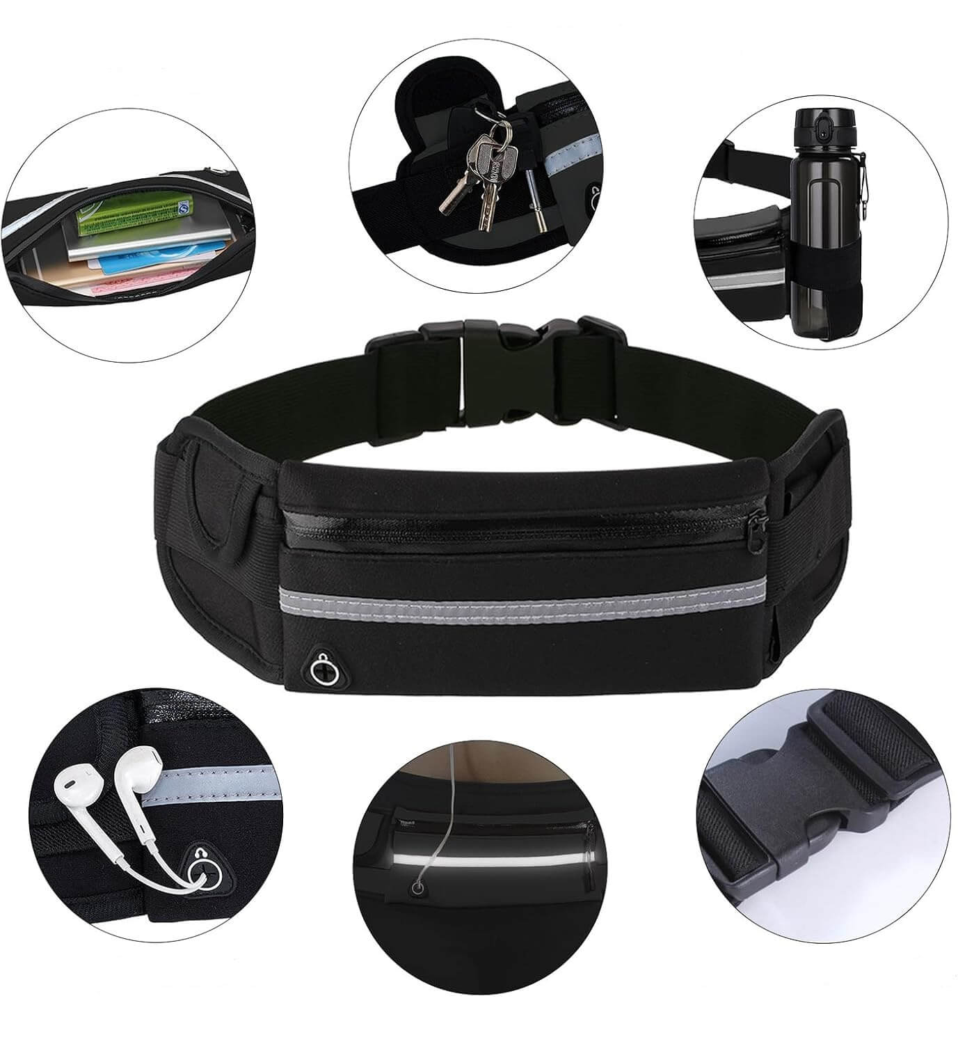 Неопренова Чанта Колан за Бягане и Фитнес, Подарък - Хавлиени Накитници 2бр Черни - JAFRA