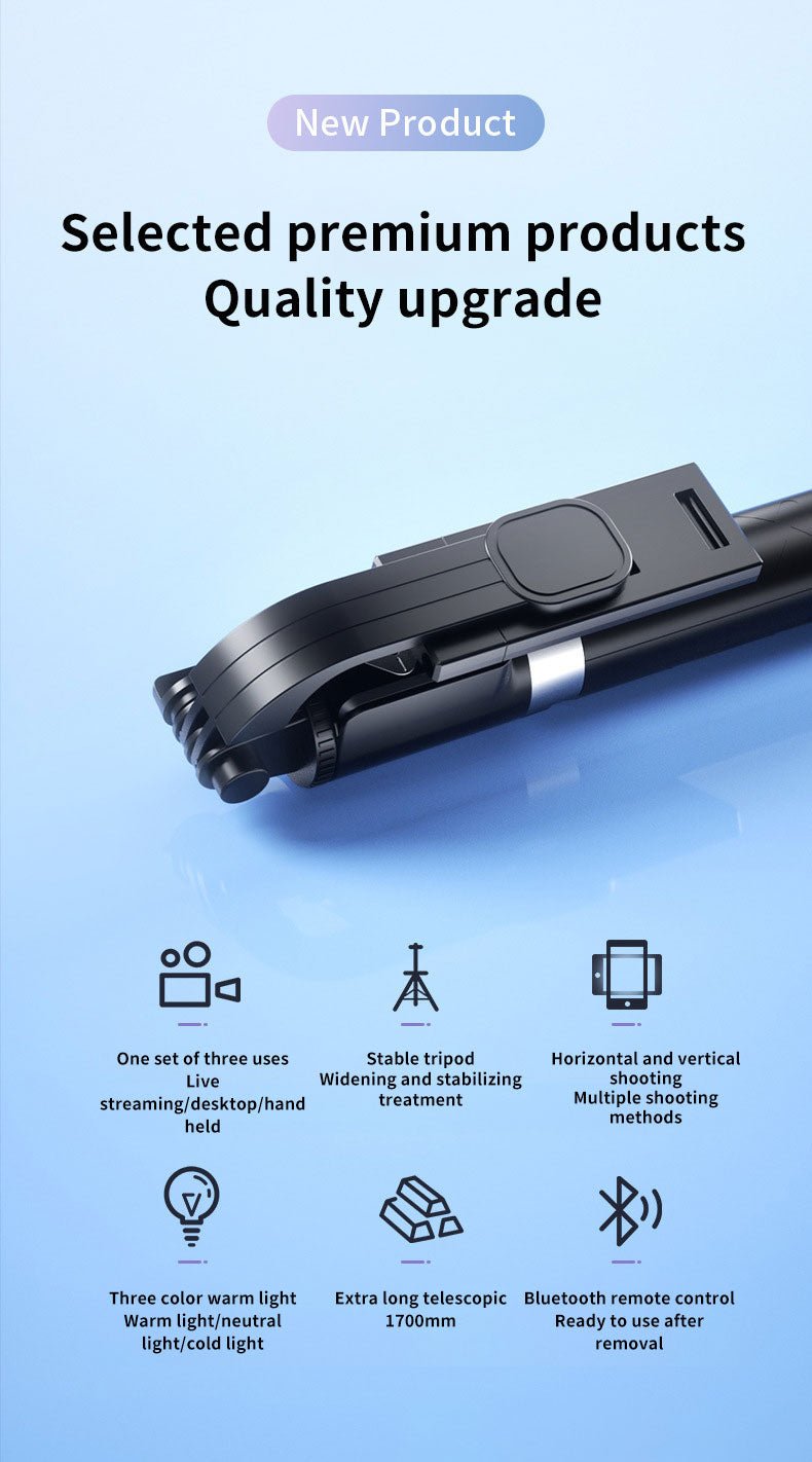 Селфи Стик с LED Светлини и Bluetooth Дистанционно за TikTok, YouTube и Instagram - JAFRA