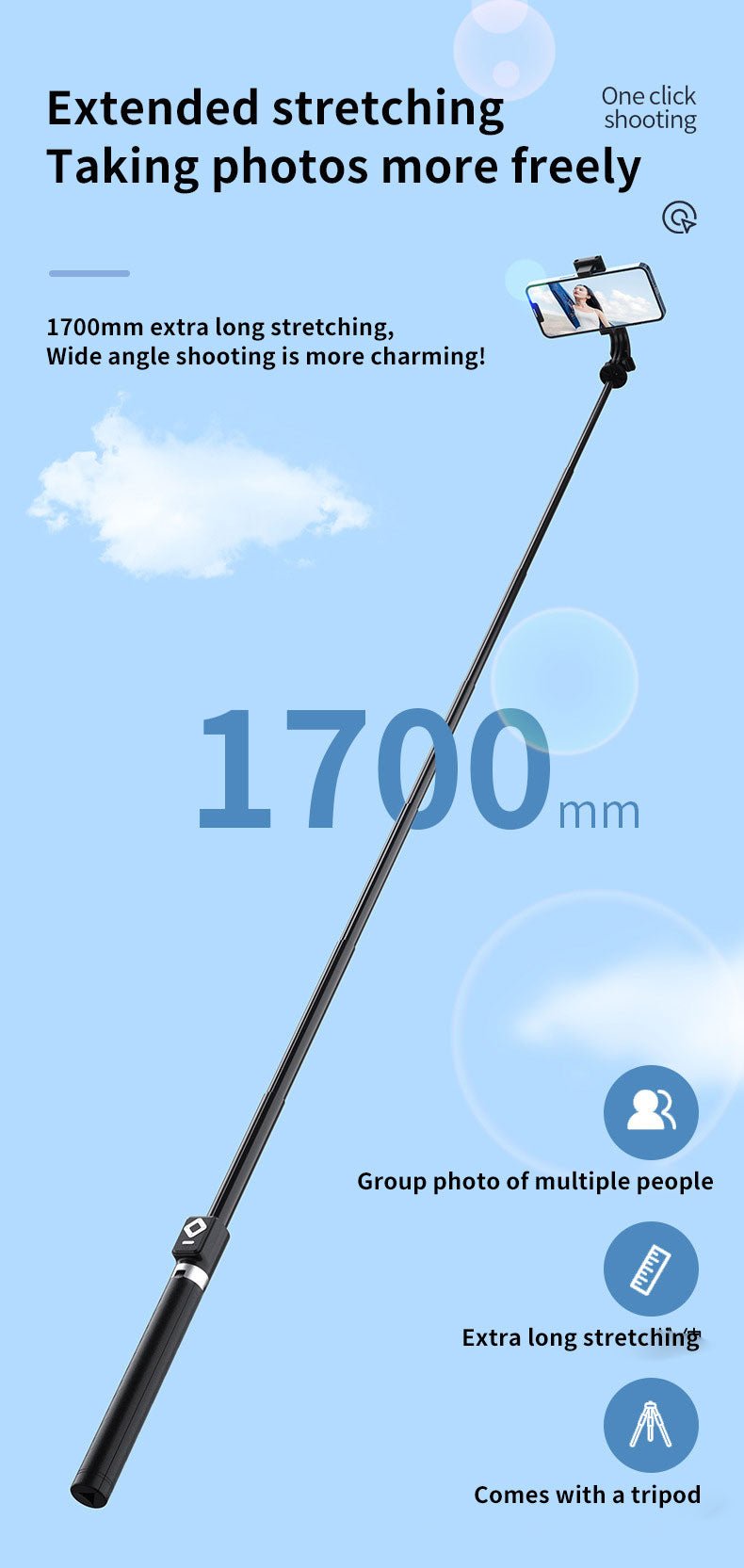 Селфи Стик с LED Светлини и Bluetooth Дистанционно за TikTok, YouTube и Instagram - JAFRA