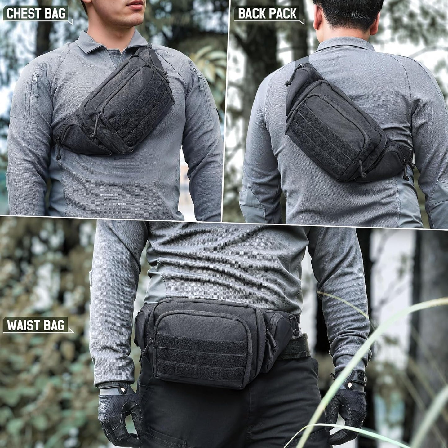 Тактическа Чанта за Кръста MOLLE Система Водоустойчива + Подарък 2 Нашивки и Карабинери, Персонализиране - JAFRA