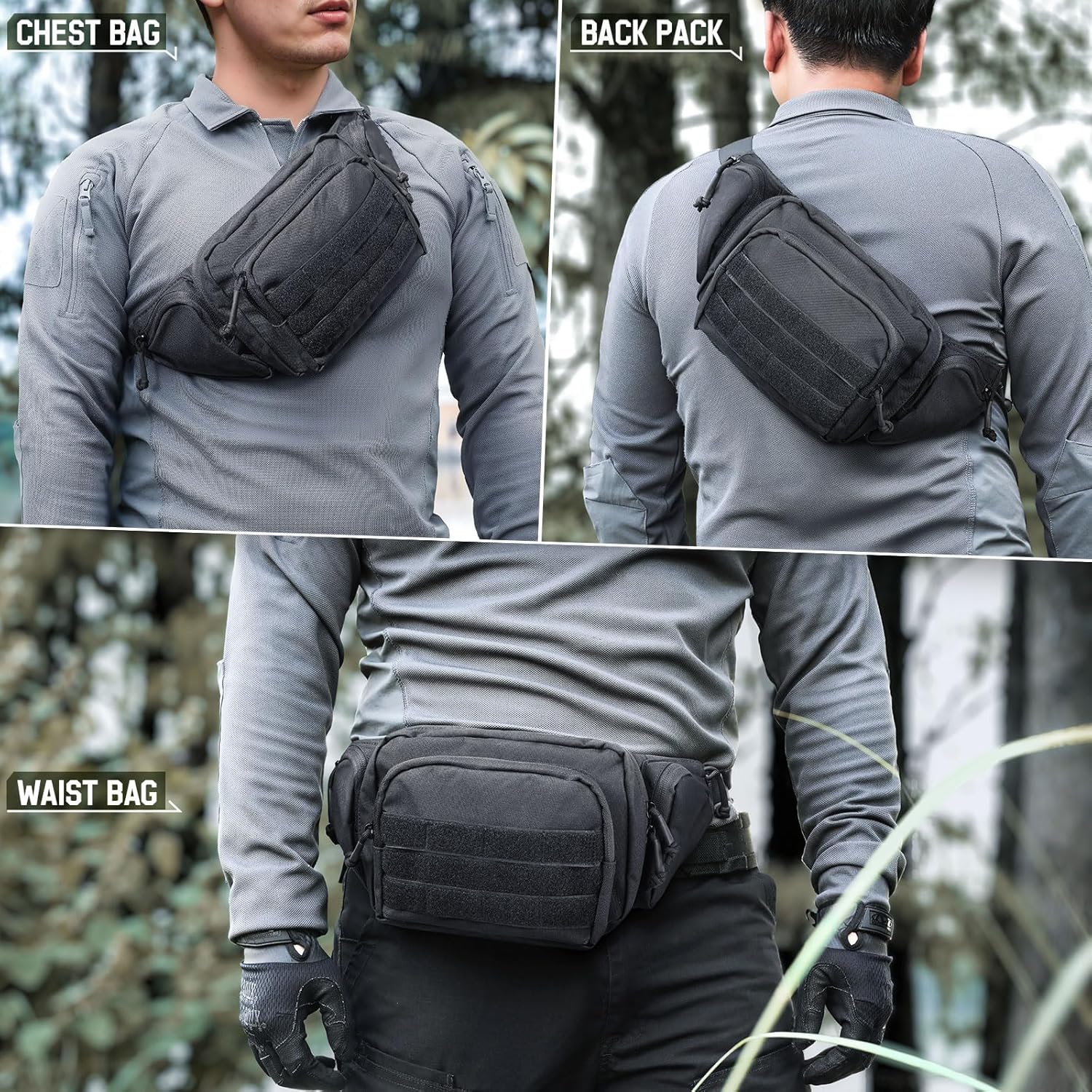 Тактическа Чанта за Кръста MOLLE Система Водоустойчива + Подарък 2 Нашивки и Карабинери, Персонализиране - JAFRA