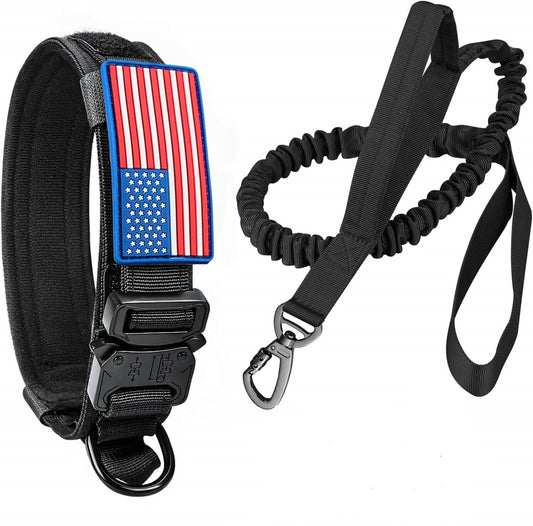 Тактически Нашийник за Куче с Дръжка с Еластичен Повод, Велкро за Залепване на Нашивка 2бр в Пакета Подарък - JAFRA