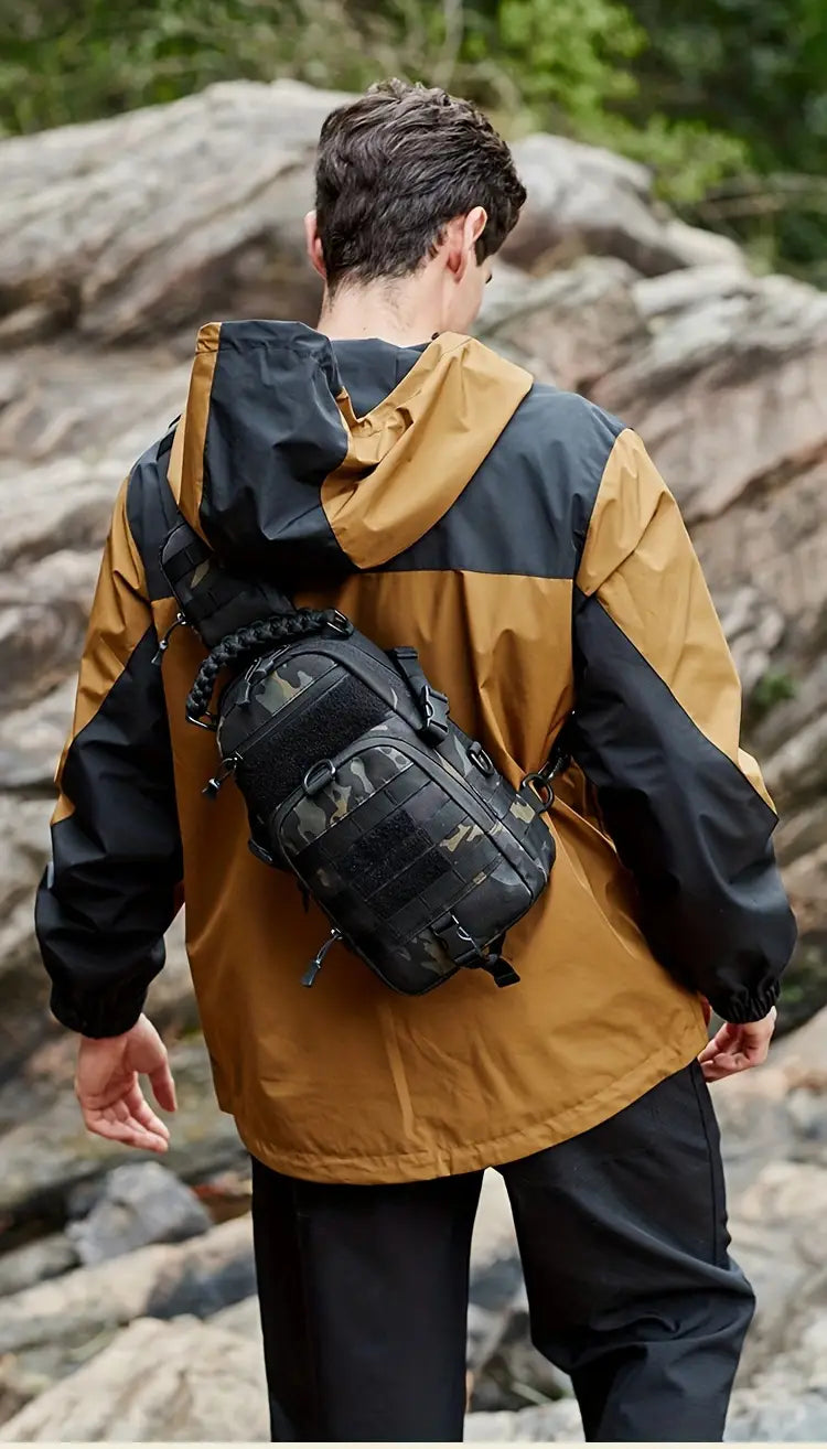 Тактическа диагонална чанта за гърди – MOLLE система, мъжка спортна чанта за планинарство и колоездене + подарък нашивка