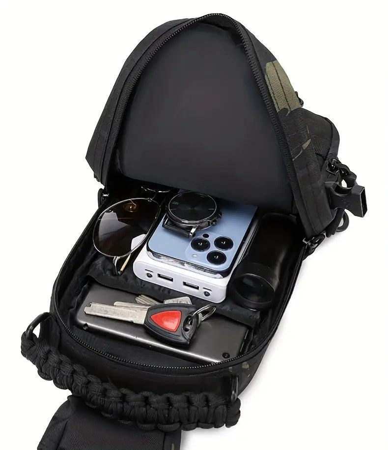 Тактическа диагонална чанта за гърди – MOLLE система, мъжка спортна чанта за планинарство и колоездене + подарък нашивка