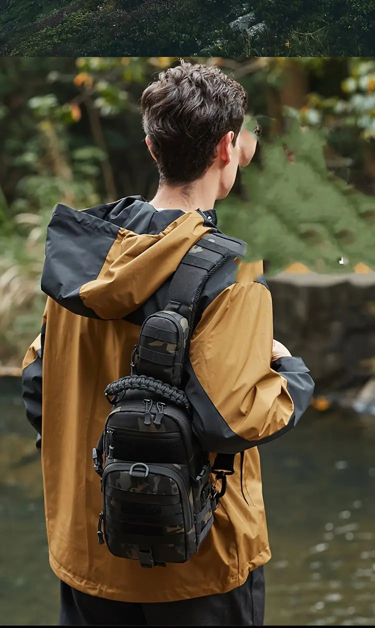 Тактическа диагонална чанта за гърди – MOLLE система, мъжка спортна чанта за планинарство и колоездене + подарък нашивка