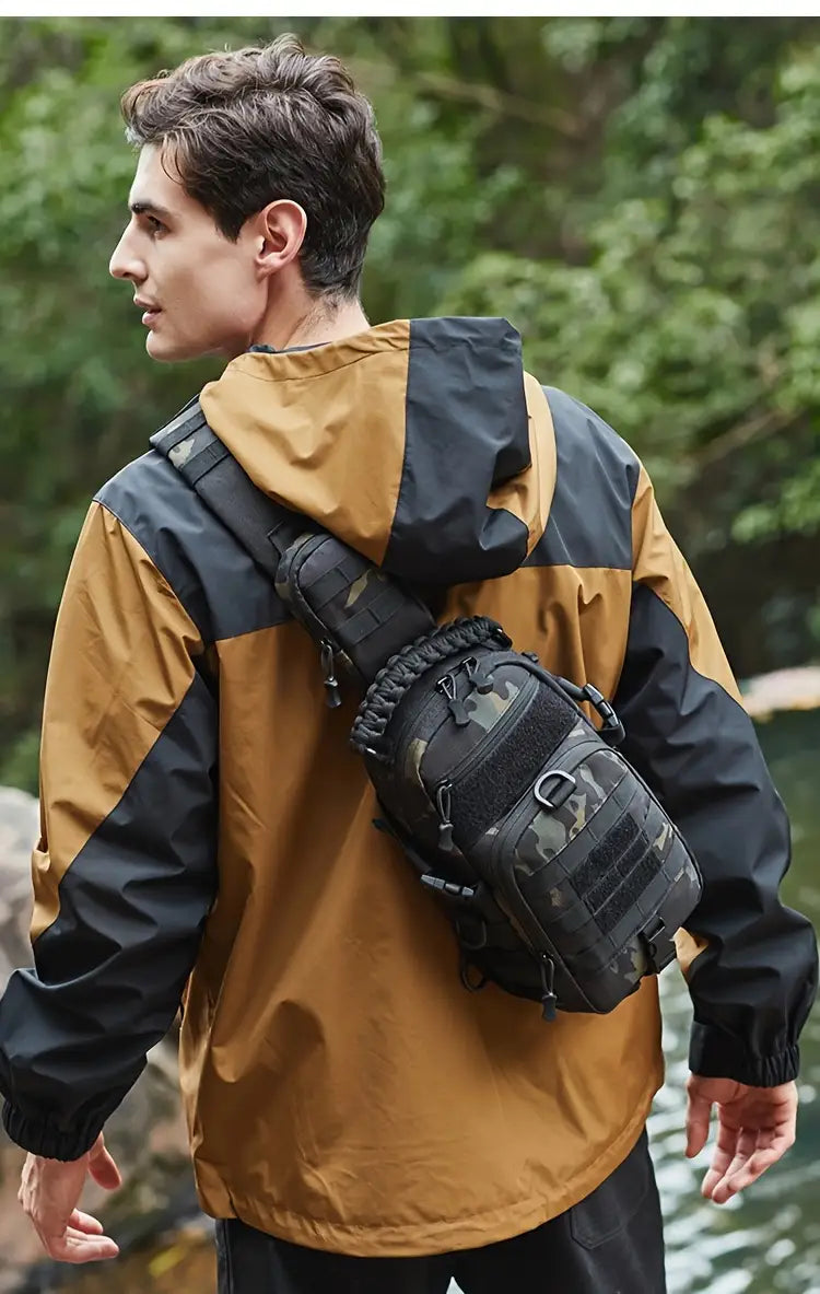 Тактическа диагонална чанта за гърди – MOLLE система, мъжка спортна чанта за планинарство и колоездене + подарък нашивка