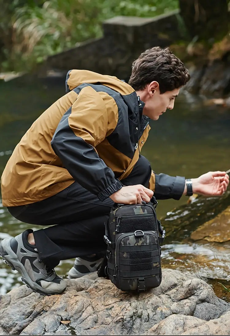 Тактическа диагонална чанта за гърди – MOLLE система, мъжка спортна чанта за планинарство и колоездене + подарък нашивка