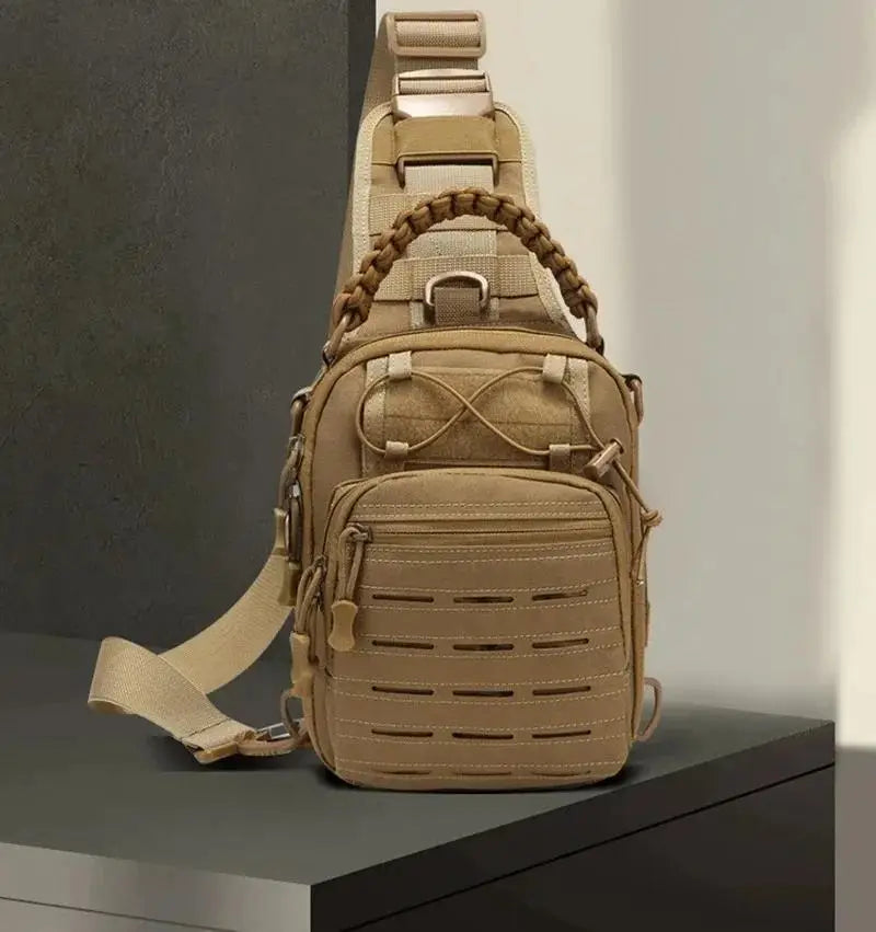 Тактическа мъжка чанта през рамо – 900D Оксфорд, MOLLE система, водоустойчива, за къмпинг, риболов и трекинг с велкро панел + подарък нашивка