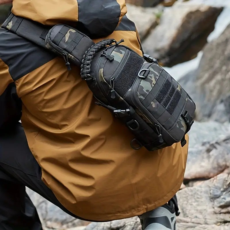 Тактическа диагонална чанта за гърди – MOLLE система, мъжка спортна чанта за планинарство и колоездене + подарък нашивка