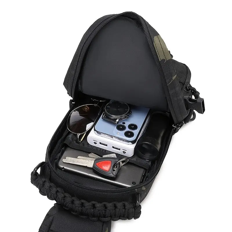 Тактическа диагонална чанта за гърди – MOLLE система, мъжка спортна чанта за планинарство и колоездене + подарък нашивка