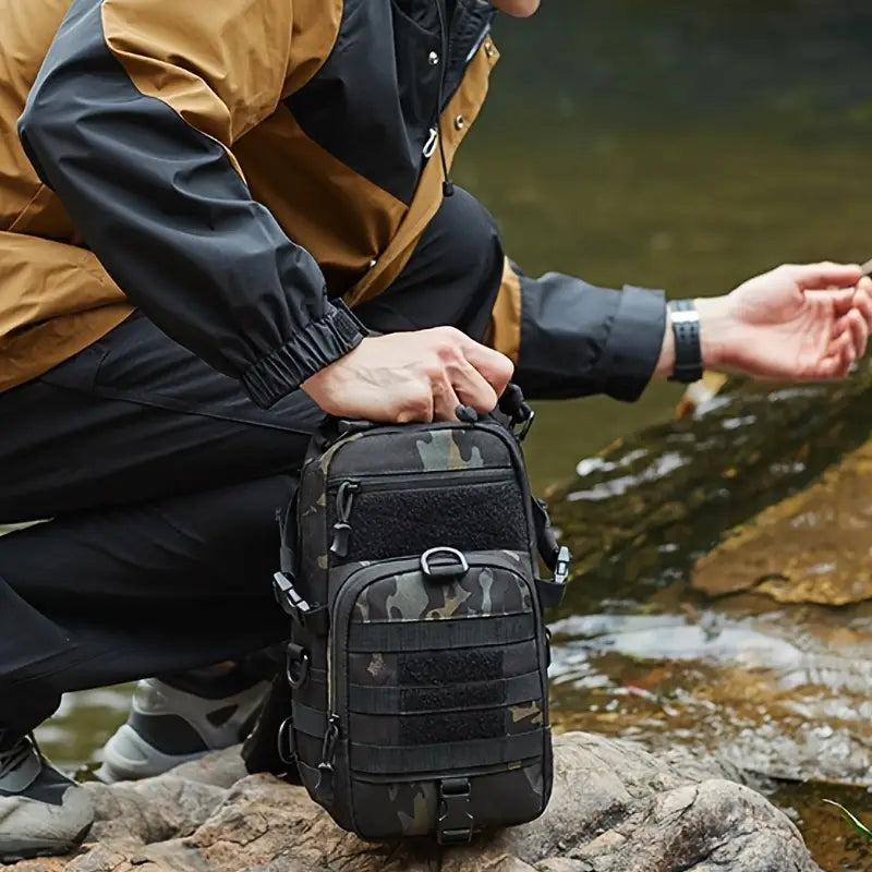 Тактическа диагонална чанта за гърди – MOLLE система, мъжка спортна чанта за планинарство и колоездене + подарък нашивка