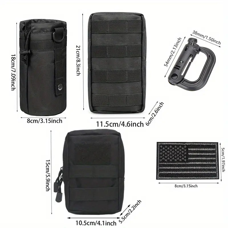 3 тактически чанти от 1000D Oxford + 5 D-образни катарами, MOLLE, EDC аксесоари и оцеляване + подарък нашивка