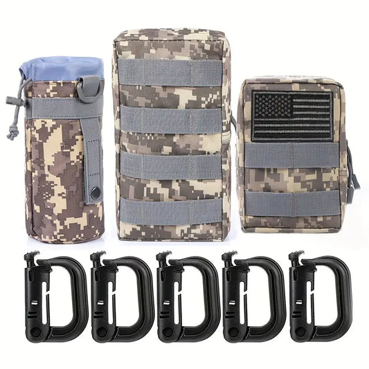 3 тактически чанти от 1000D Oxford + 5 D-образни катарами, MOLLE, EDC аксесоари и оцеляване + подарък нашивка