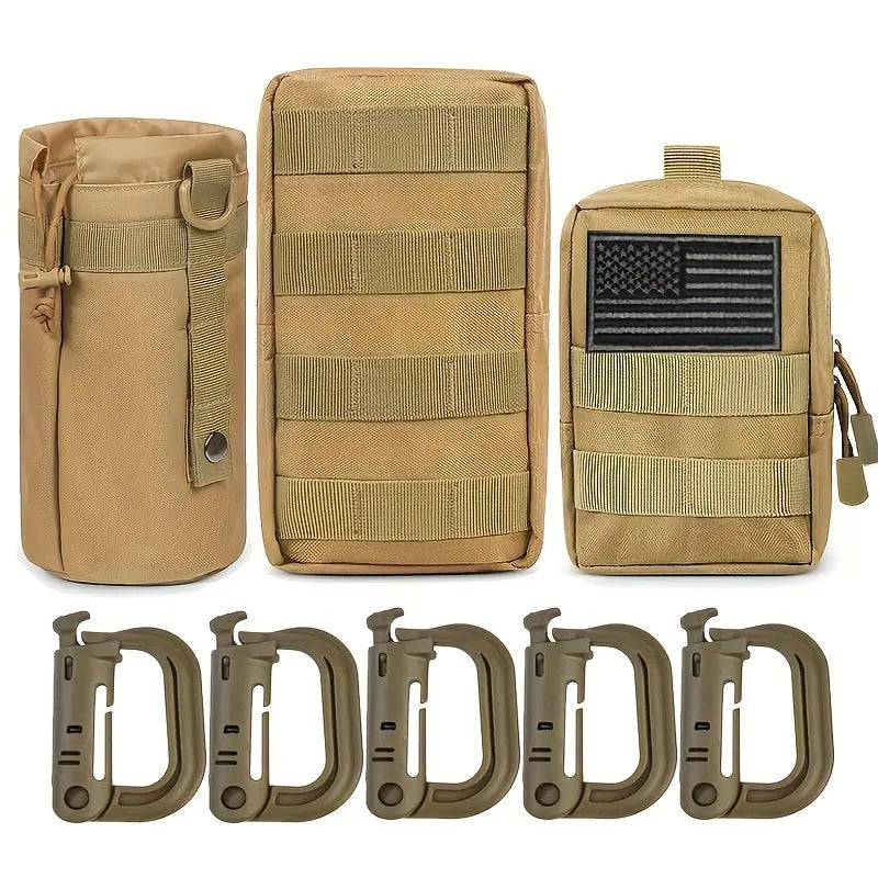 3 тактически чанти от 1000D Oxford + 5 D-образни катарами, MOLLE, EDC аксесоари и оцеляване + подарък нашивка