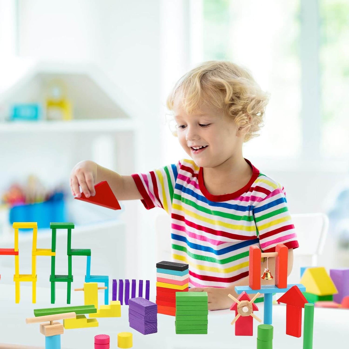 Дървено Домино, 360 части, 34 Механизма, Шаблон за Редене, Книжка с Инструкции, Чанта Подарък Спинер