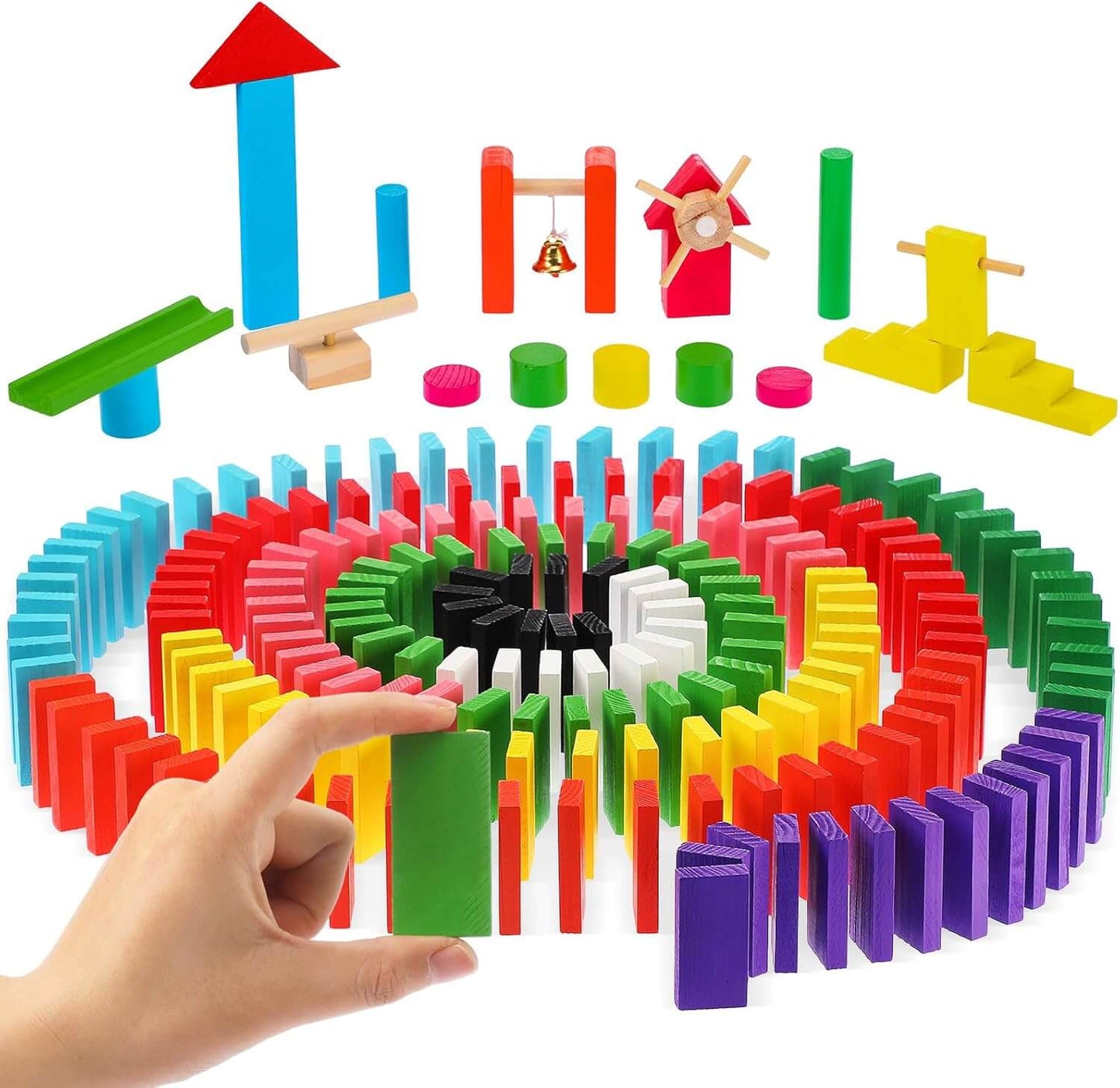 Дървено Домино, 360 части, 34 Механизма, Шаблон за Редене, Книжка с Инструкции, Чанта Подарък Спинер